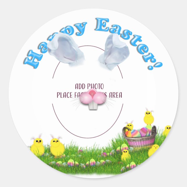 Baby Chicks Easter Basket Photo Frame Classic Round Sticker (Front)