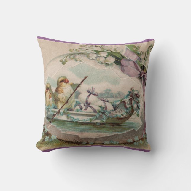 Baby Chicks Rowing Vintage Easter Pillow (Front)