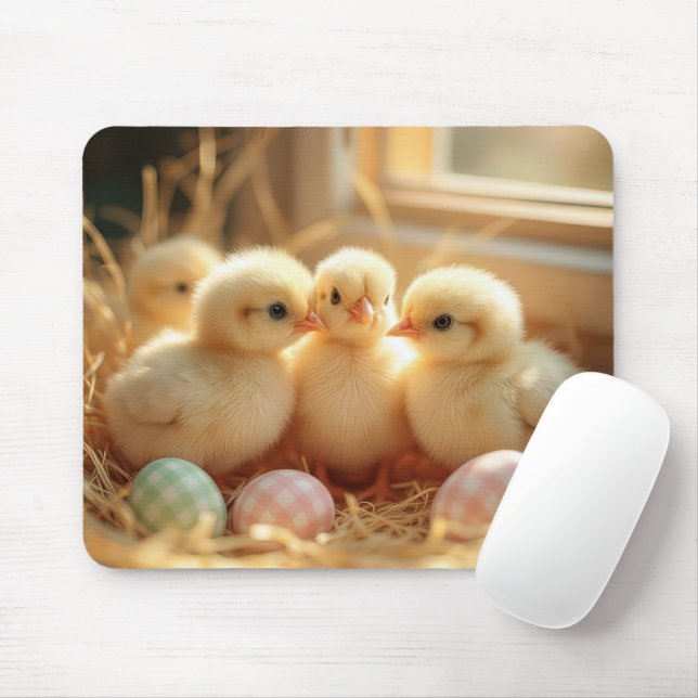 Baby Chicks With Gingham Eggs Mouse Mat (With Mouse)