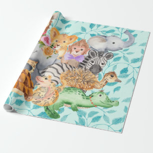 Baby, Child Jungle Animals Greenery Wrapping Paper