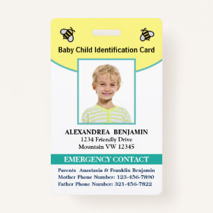 Baby Child Photo Name ID Identification Card ID Badge