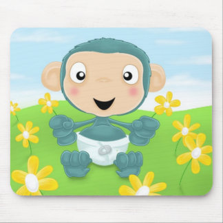 baby chimp in field of flowers mouse mat
