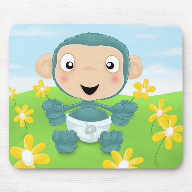 baby chimp in field of flowers mouse mat (Front)