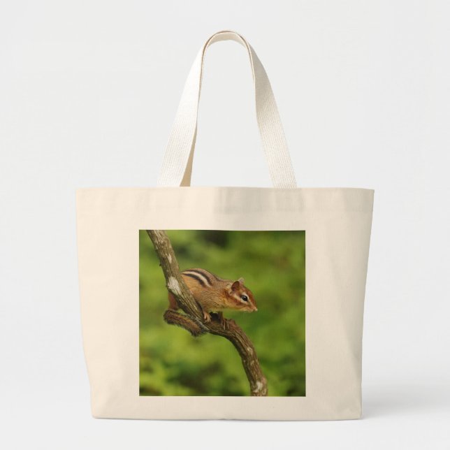 Baby Chipmunk in a Tree Large Tote Bag (Front)