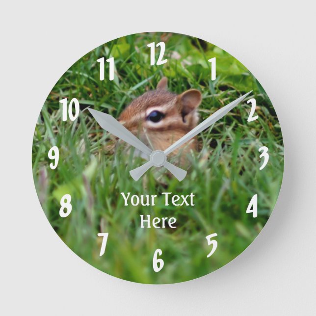 Baby Chipmunk Peeking Animal Round Clock (Front)