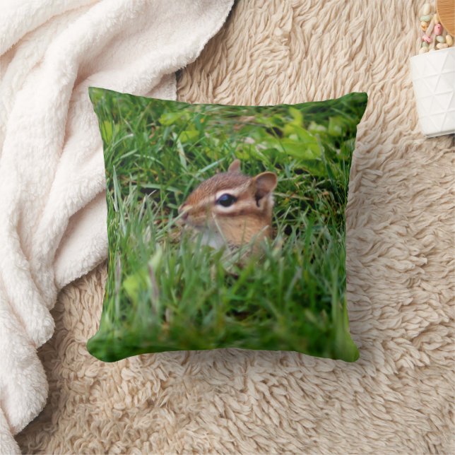 Baby Chipmunk Peeking Nature Wildlife Cushion (Blanket)