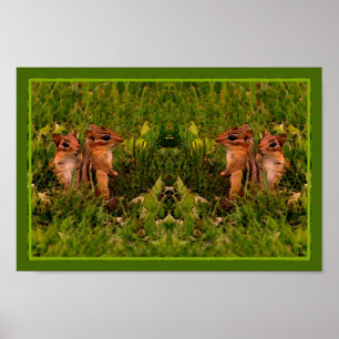 Baby Chipmunks Abstract Animal Art Poster