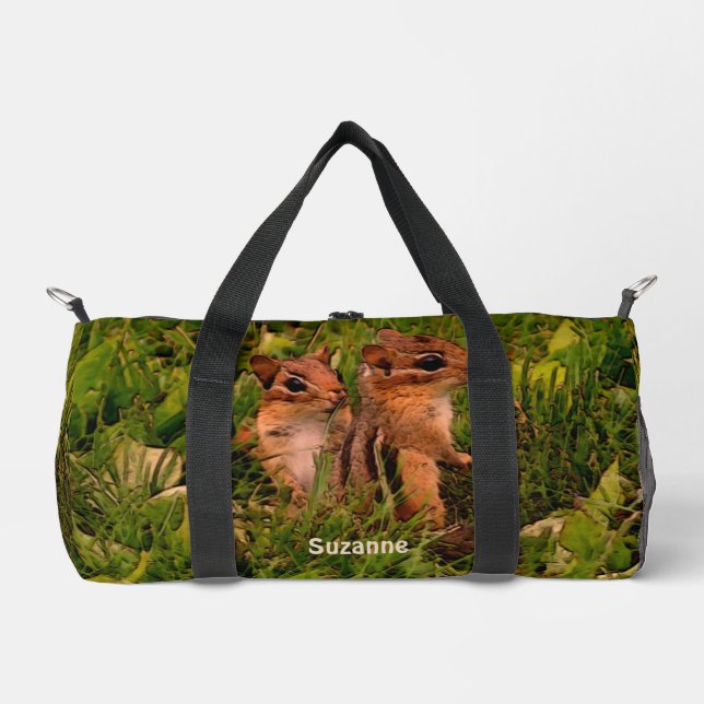 Baby Chipmunks Animal Art Personalised Duffle Bag (Front)