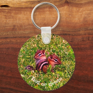 Baby Chipmunks Animal Art Personalised Key Ring