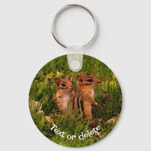 Baby Chipmunks Animal Art Personalised Key Ring