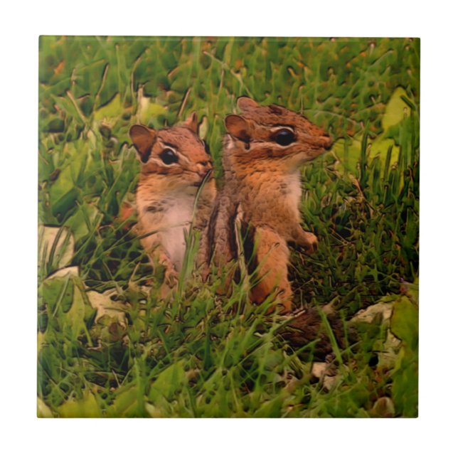 Baby Chipmunks Animal Art Tile (Front)