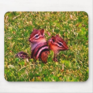 Baby Chipmunks First Day Animal Art Mouse Mat