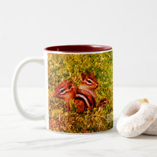 Baby Chipmunks First Day Animal Art Personalized Two-Tone Coffee Mug