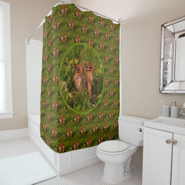 Baby Chipmunks Nature Art Pattern  Shower Curtain (In Situ)