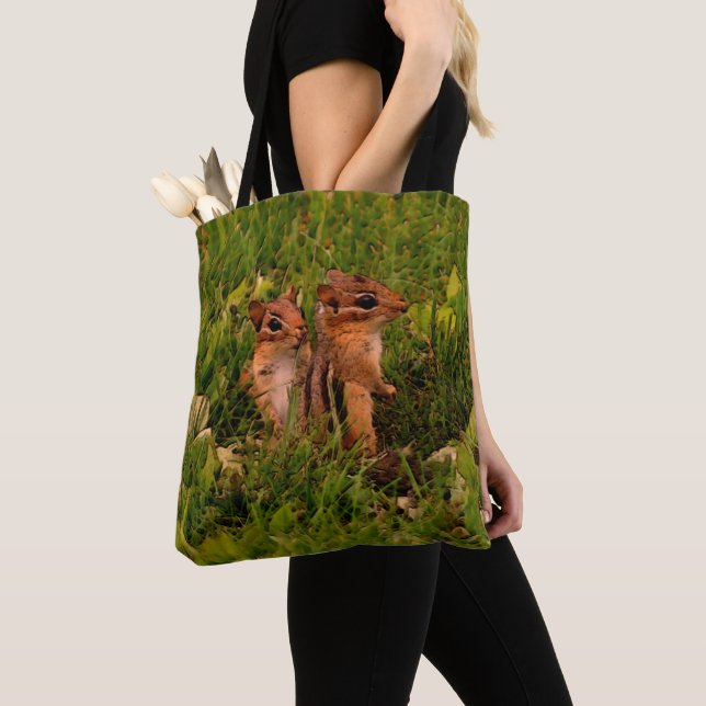 Baby Chipmunks Wildlife Animal Art  Tote Bag (Close Up)