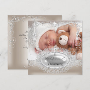Baby Christening Baptism Girl Boy Silver Cross Invitation