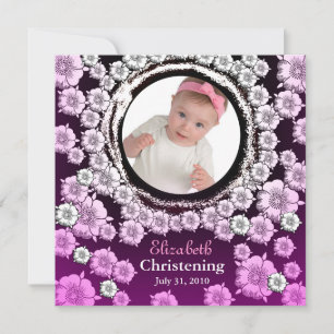 Baby Christening Invitation Pink Flower