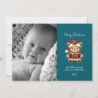 Baby Christmas Bear Custom Photo Cute Holiday Card