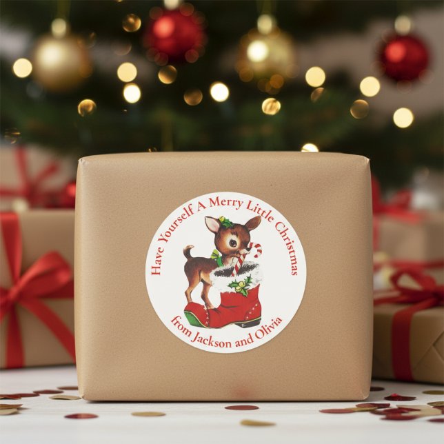 Baby Christmas Deer Custom Holiday Classic Round Sticker (Baby Christmas Deer Custom Holiday Classic Round Sticker)