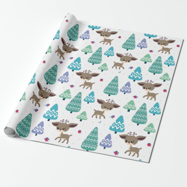 Baby Christmas Deer Wrapping Paper (Unrolled)