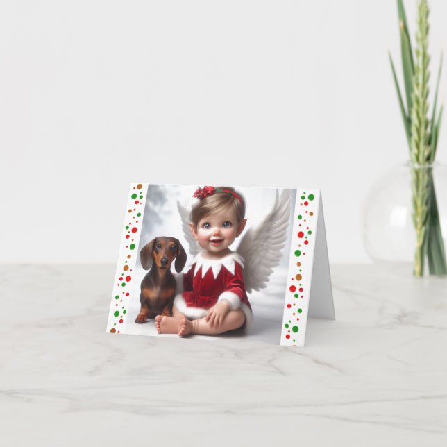 Baby Christmas Elf and Dachshund Card (Front)