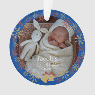 Baby Christmas photo snowflake Ceramic Ornament