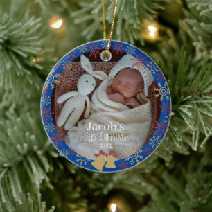 Baby Christmas photo snowflake Ceramic Tree Decoration
