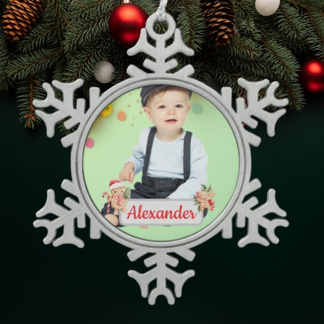  Baby Christmas Photo Snowflake Pewter Christmas Ornament (Creator Uploaded)