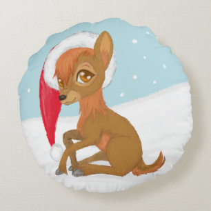 Baby Christmas Reindeer Round Cushion
