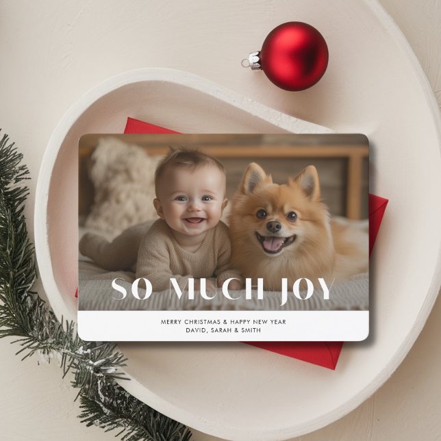 Baby Christmas So Much Joy Funny Pet Dog Photo Holiday Card (Creator Uploaded)