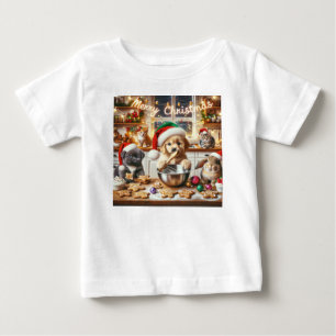 Baby Christmas T-shirt with dog, cat, bunny #6
