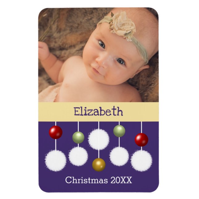 Baby Christmas year keepsake purple photo Magnet (Vertical)