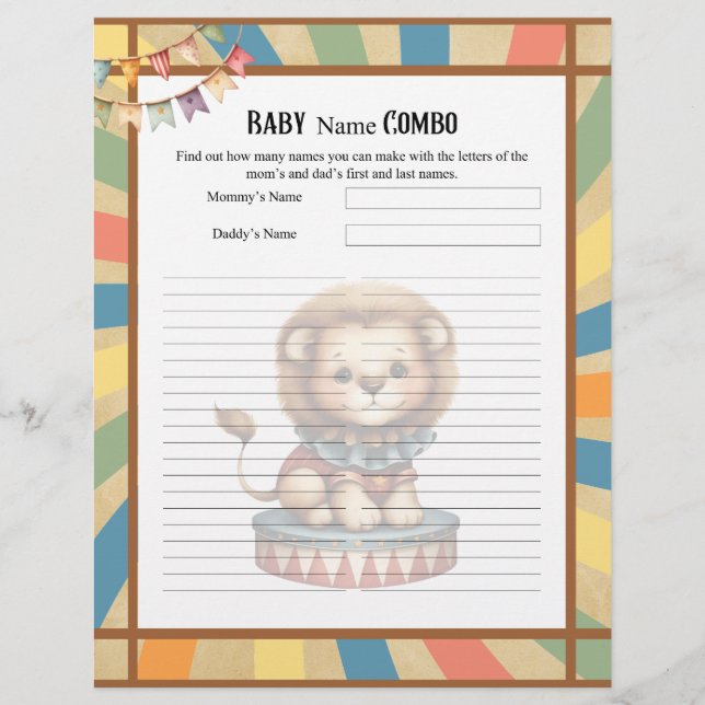 Baby Circus_  Baby Name Combo Shower game Custom Letterhead (Front)
