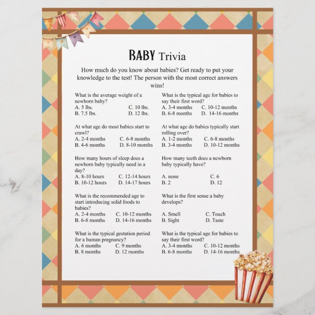 Baby Circus_  Baby Trivia game Custom Letterhead (Front)