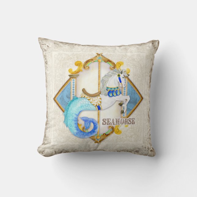 Baby Circus Fantasy Seahorse Carousel Vintage Cushion (Front)