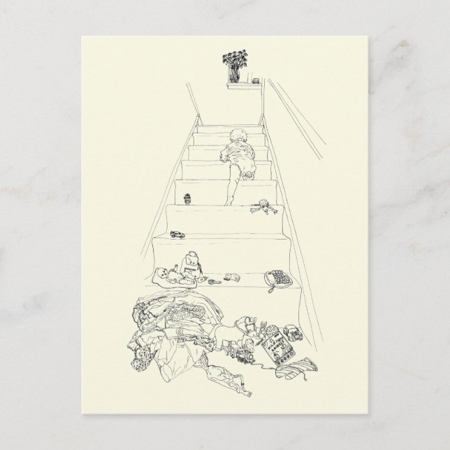 Baby Climbing the Stairs Drawing Funny Family Art Postcard (Front)