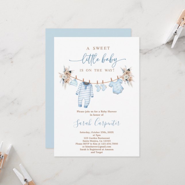 Baby Clothes Baby Shower Boy Invitation (Front/Back In Situ)