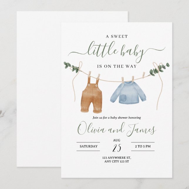 Baby Clothes Baby Shower Invitation, Baby Boy Invitation (Front/Back)