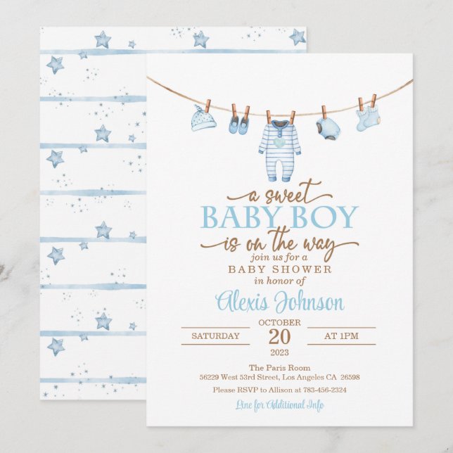 Baby Clothes Baby Shower Invitation - Blue (Front/Back)