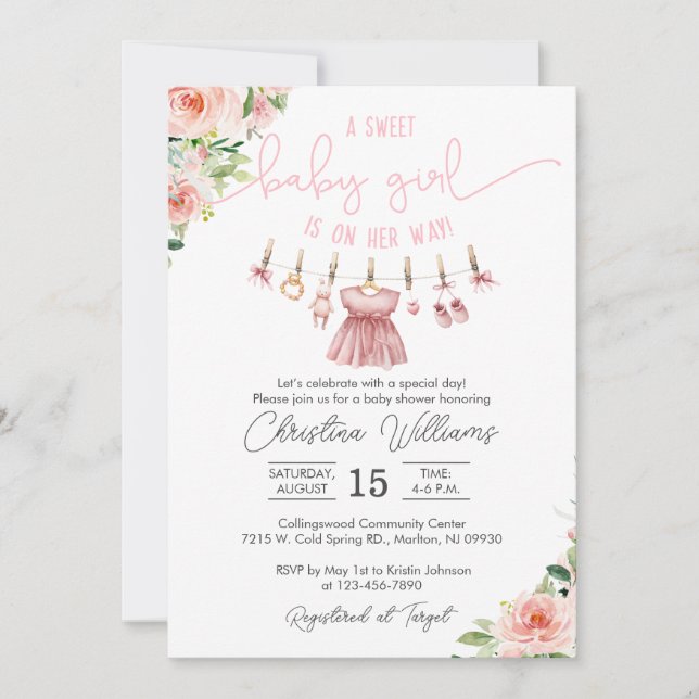 Baby Clothes Baby Shower Invitation for a Girl (Front)
