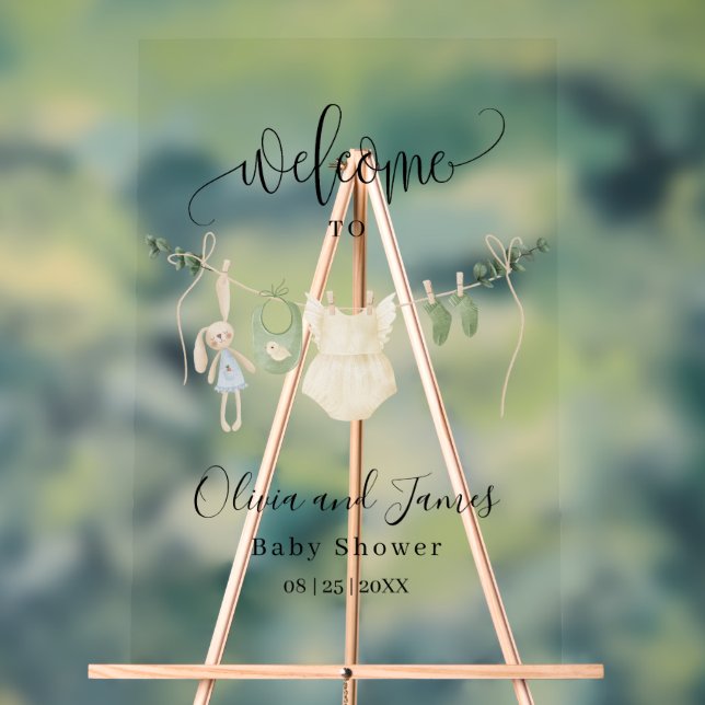 Baby Clothes Baby Shower Invitation, Minimalist  Acrylic Sign (Neutral)