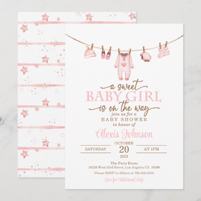 Baby Clothes Baby Shower Invitation - Pink (Front/Back)