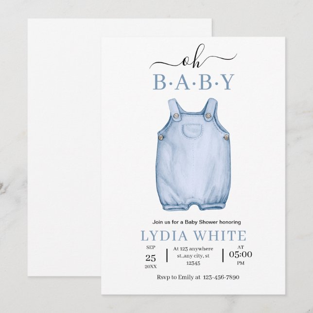 Baby Clothes Baby Shower Invite, Boy baby Shower Invitation (Front/Back)