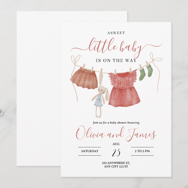 Baby Clothes Baby Shower Invite, Girl Baby Shower Invitation (Front/Back)