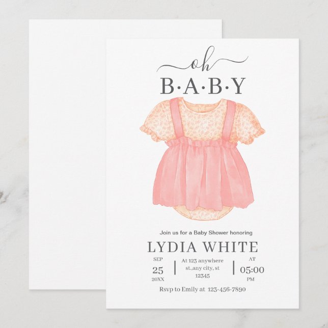 Baby Clothes Baby Shower Invite, Girl baby Shower Invitation (Front/Back)