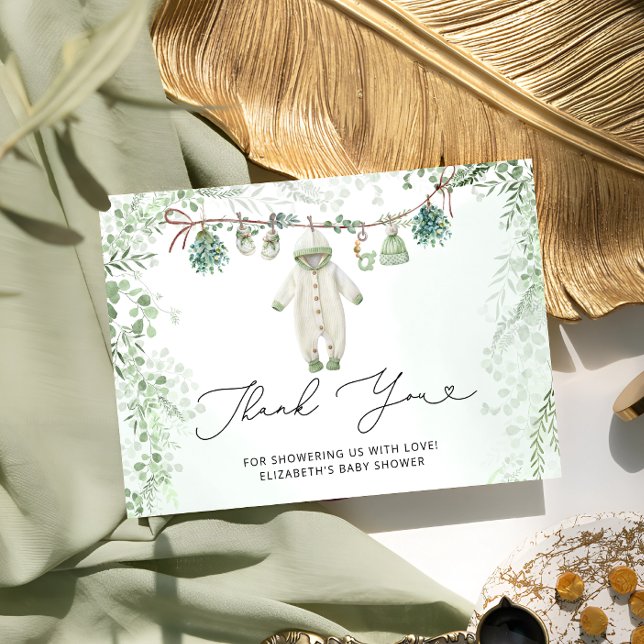 Baby Clothes Bogo Sage Green Baby Shower Thank You Card (Creator Uploaded)