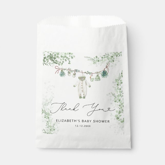 Baby Clothes Boho Eucalyptus Baby Shower Thank You Favour Bags (Front)