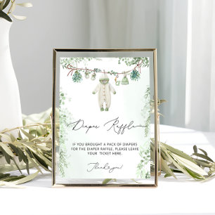 Baby Clothes Boho Green Baby Shower Diaper Raffle Poster
