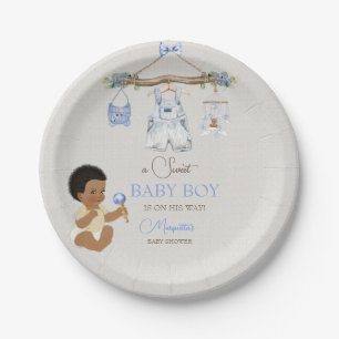 Baby Clothes Boy Baby Shower Ivory Blue Paper Plate