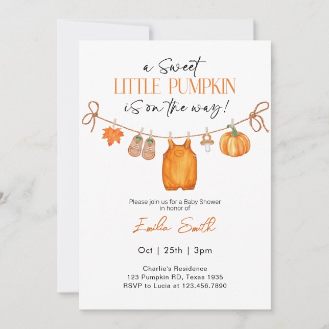  Baby Clothes Fall Pumpkin Baby shower Invitation (Front)